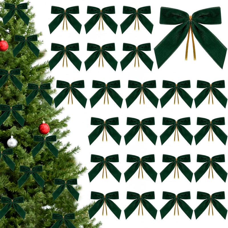 CCILAND Store 24 قطعة من bows مخملية صغيرة خضراء لشجرة عيد الميلاد، 3.54 بوصة bows عيد الميلاد الصغيرة لتغليف الهدايا، bows مخملية مزينة لعيد الميلاد للتاج، الحرف، الحفلات، الزفاف - Image 1